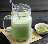 Smoothie made with powdered green tea (also known as matcha). Not only is this green smoothie delicious, it's also packed with antioxidants (thanks to the matcha powder). Healthy, refreshing and delicious, it's the perfect drink for those hot summer days.