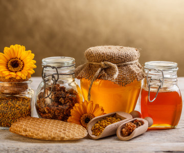 Various types of honey and bee products